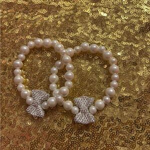 Chic Pearl Bracelet Duo with Sparkling Silver Bow